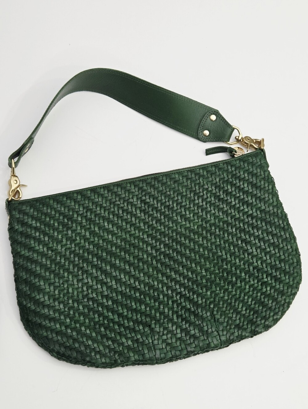EXCELLENT CLARE V MOYEN MESSENGER BAG - EVERGREEN WOVEN ZIG-ZAG LEATHER - Picture 8 of 11